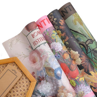 油画风花束包装纸鲜花氛围高级感牛皮艺术纸礼品礼物花艺包花材料