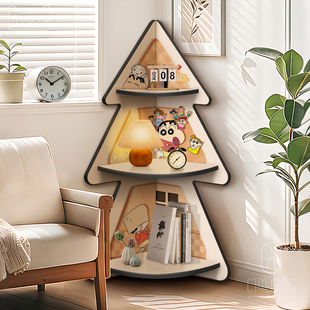蜡笔小新客厅三角落地置物架奶油风床头转角柜卡通高级拐角收纳柜