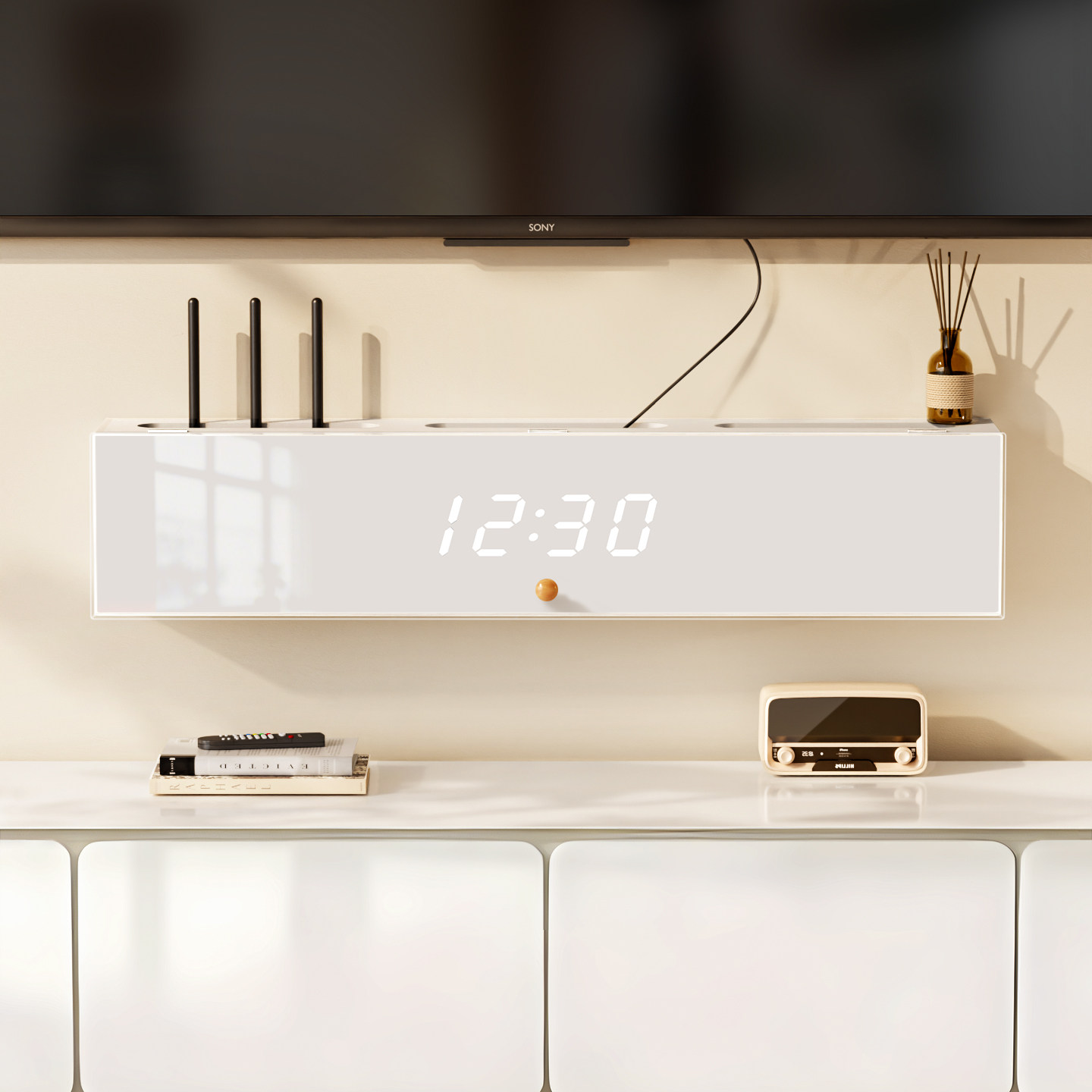 简约客厅wifi路由器收纳盒机顶盒遮挡盒免打孔电视柜电线遮挡神器