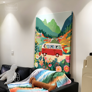 多巴胺客厅装饰画 画一家三口沙发背景墙挂画 画2025新款高级感落