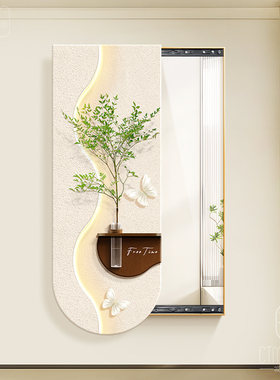 玄关隐形推拉全身镜装饰画水培绿植隐藏暗藏式遮挡关闭穿衣镜壁画