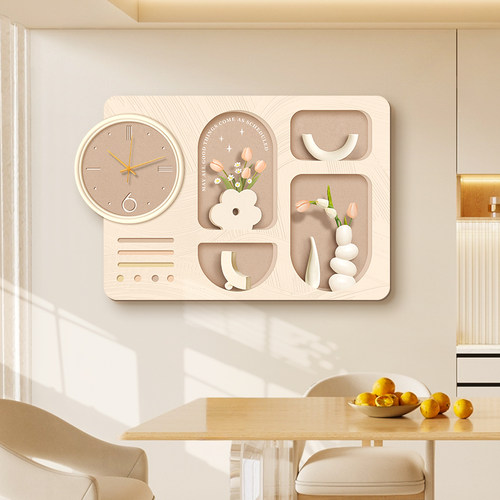 奶油风电表箱装饰画带钟表