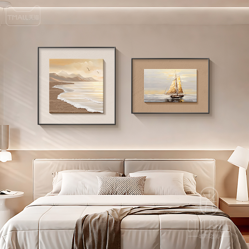 现代简约卧室床头装饰画抽象海浪高级感主卧背景墙壁画餐厅挂画图片