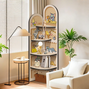猫和老鼠客厅三角落地置物架奶油风落地摆件床头转角柜拐角收纳柜