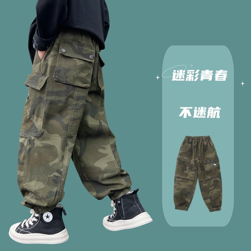 男童迷彩工装裤春秋款中大童加绒加厚儿童裤子秋冬款2025新款秋季