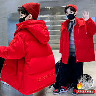 男童女童加厚红色羽绒服儿童冬季外套2025新款中大童冬款洋气年服