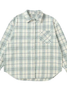 DRINTO日系复古长袖格子衬衫男女秋设计感懒惰风宽松休闲衬衣外套