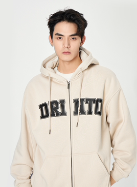 DRINTO春秋季美式拉链卫衣连帽衫开衫加绒外套宽松国潮牌男女情侣