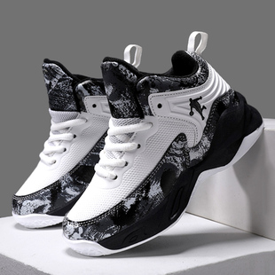 儿童篮球鞋专业训练2025秋冬新款大童男孩皮面运动鞋男童白色球鞋