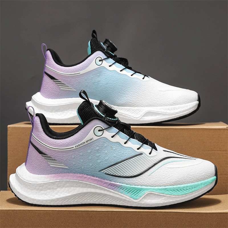 专业跑鞋女超轻旋纽扣免系带春夏透气爆米花回弹减震初中生运动鞋