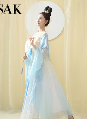 中国风唐制改良汉服齐胸渐变假两件超仙汉元素连衣裙气质女款春夏