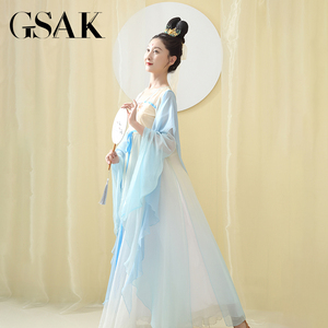 中国风唐制改良汉服齐胸渐变假两件超仙汉元素连衣裙气质女款秋冬