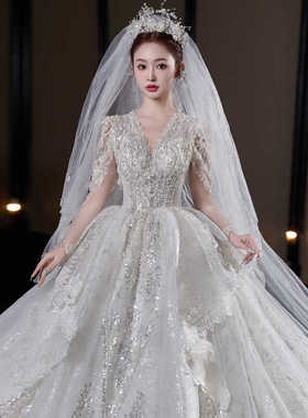 婚纱新娘2025新款 重工奢华高级质感蕾丝法式 冬季长袖主纱迎宾纱