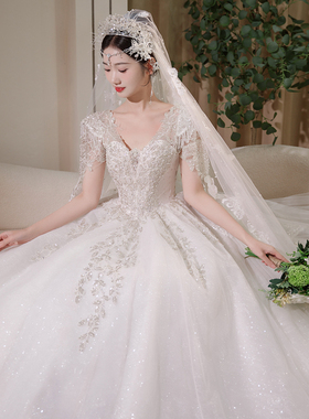 婚纱2025新款新娘冬季法式重工高级质感仪式迎宾拖尾公主蕾丝主纱