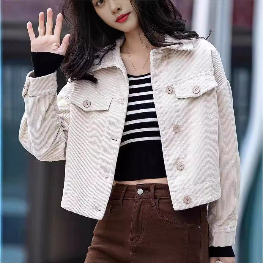 酱紫色灯芯绒外套女士秋冬季2025新款爆款洋气小个子条绒短款上衣