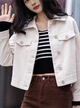 酱紫色灯芯绒外套女士秋冬季2025新款爆款洋气小个子条绒短款上衣