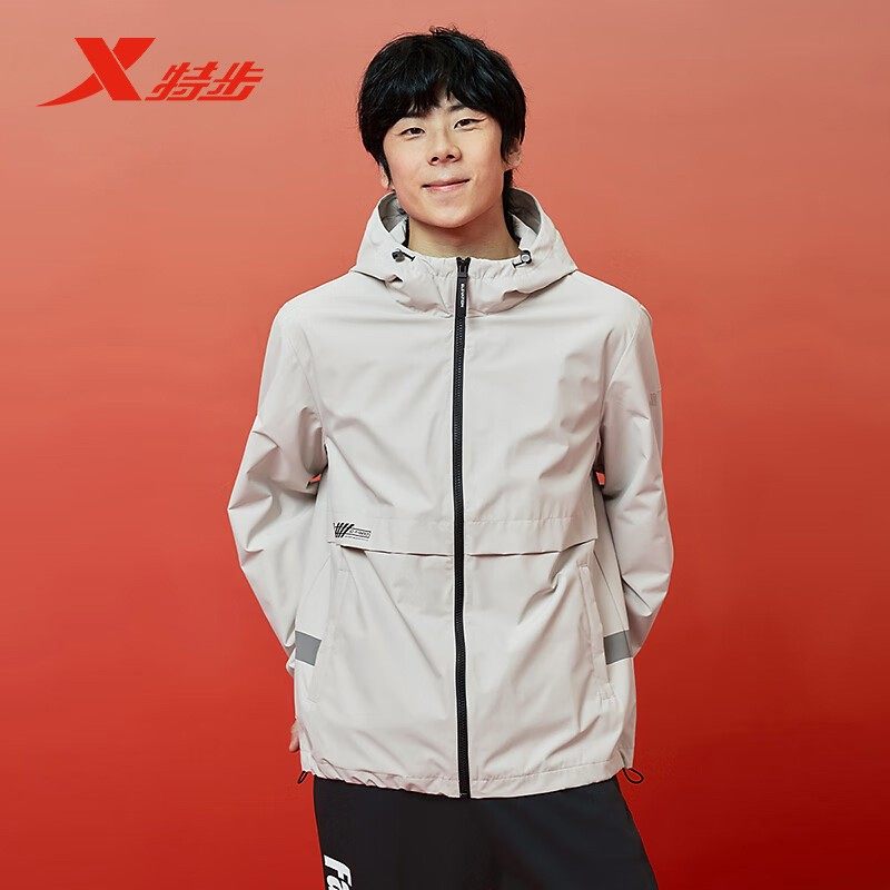 特步双层风衣男款2025春季新款梭织连帽防风运动外套975129150513,运动服/休闲服装,运动风衣,淘宝优惠券,粉丝福利购,淘宝优惠卷