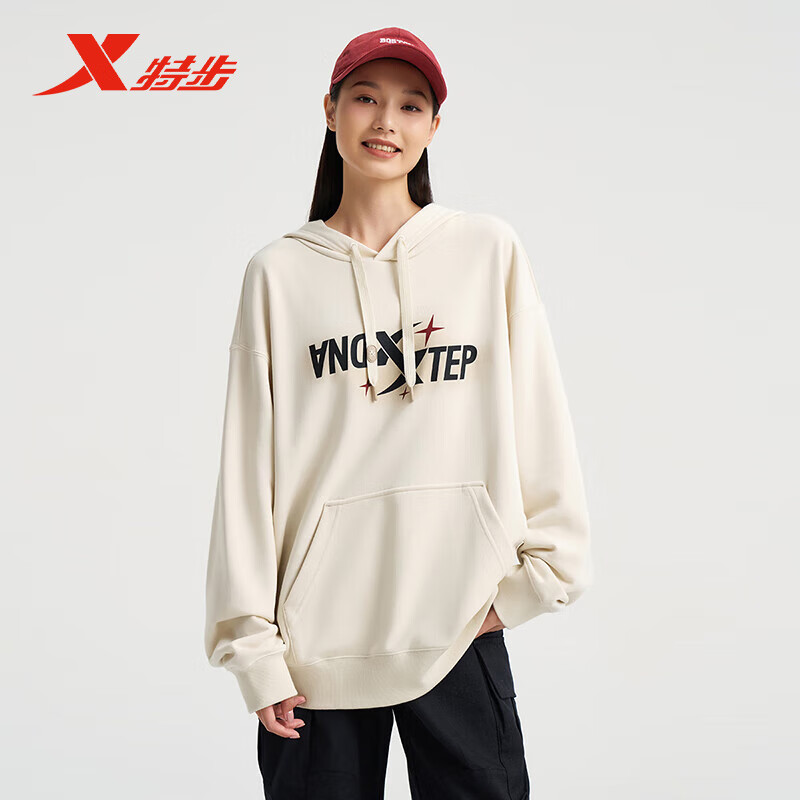 特步运动连帽卫衣男女同款2024秋季新款时尚印花上衣976327930246