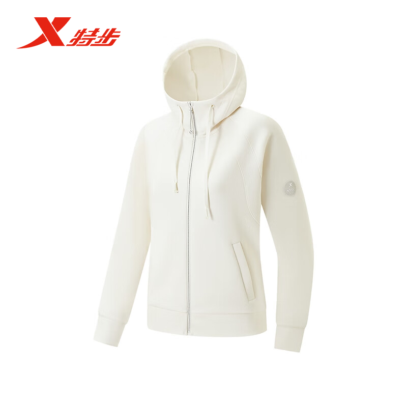 特步针织连帽上衣女2025秋季新款宽松连帽梭织外套975328940609