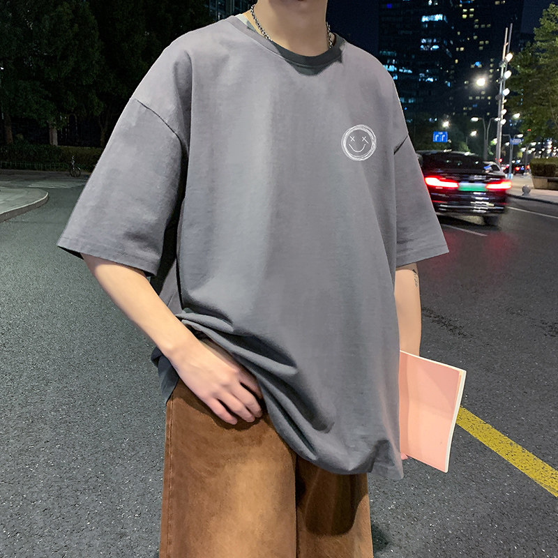 22夏季港风男士百搭休闲复古印花潮大码宽松圆领短袖T恤T6613-P15,男装T恤,星座815-2