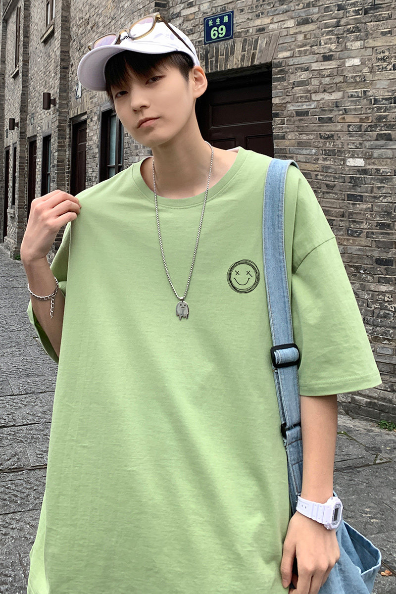 22夏季港风男士百搭休闲复古印花潮大码宽松圆领短袖T恤T6613-P15,男装T恤,星座815-2