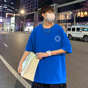 22夏季港风男士百搭休闲复古印花潮大码宽松圆领短袖T恤T6613-P15图片