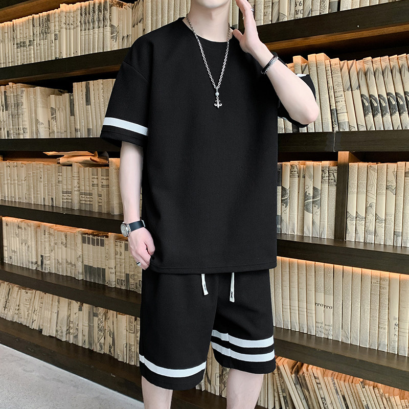 2022运动套装男夏季休闲华夫格宽松短袖短裤两件套TZ611-P38,男装休闲套装,星座815-2