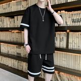 2022运动套装男夏季休闲华夫格宽松短袖短裤两件套TZ611-P38，男装休闲套装，星座815-2