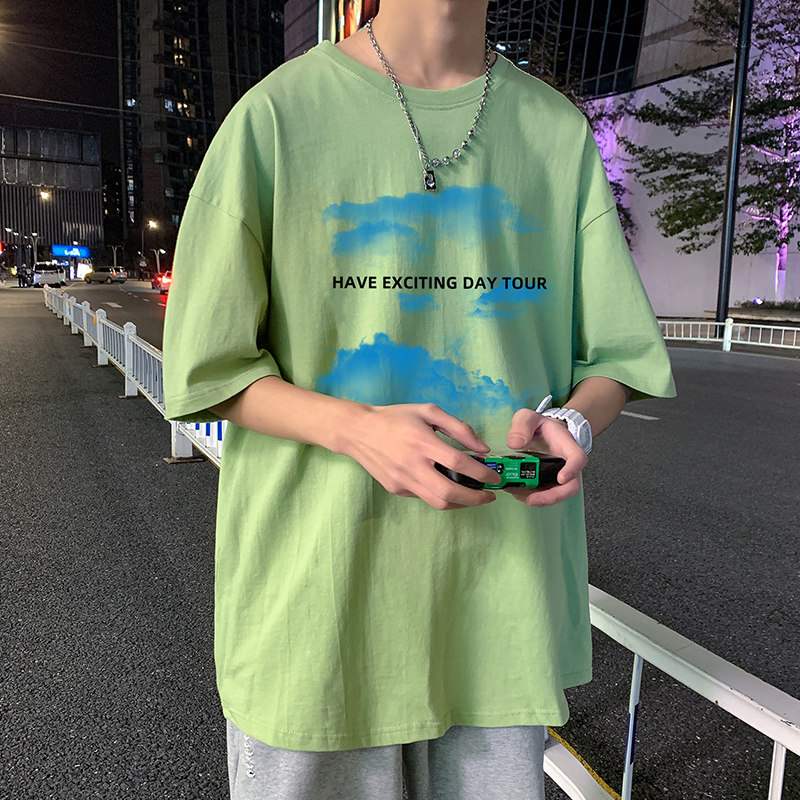 夏季新款男士百搭休闲复古印花潮大码宽松圆领短袖T恤T6601-P15,男装T恤,星座815-2