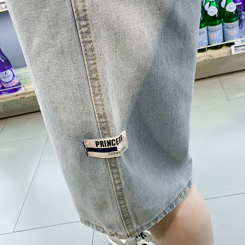 夏季港风新品宽松直筒休闲潮多标设计中性牛仔五分短裤D25-P35,男装牛仔裤,星座815-2