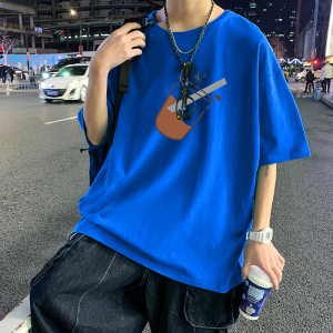 夏季新款男士百搭休闲复古印花潮大码宽松圆领短袖T恤T6602-P15图片