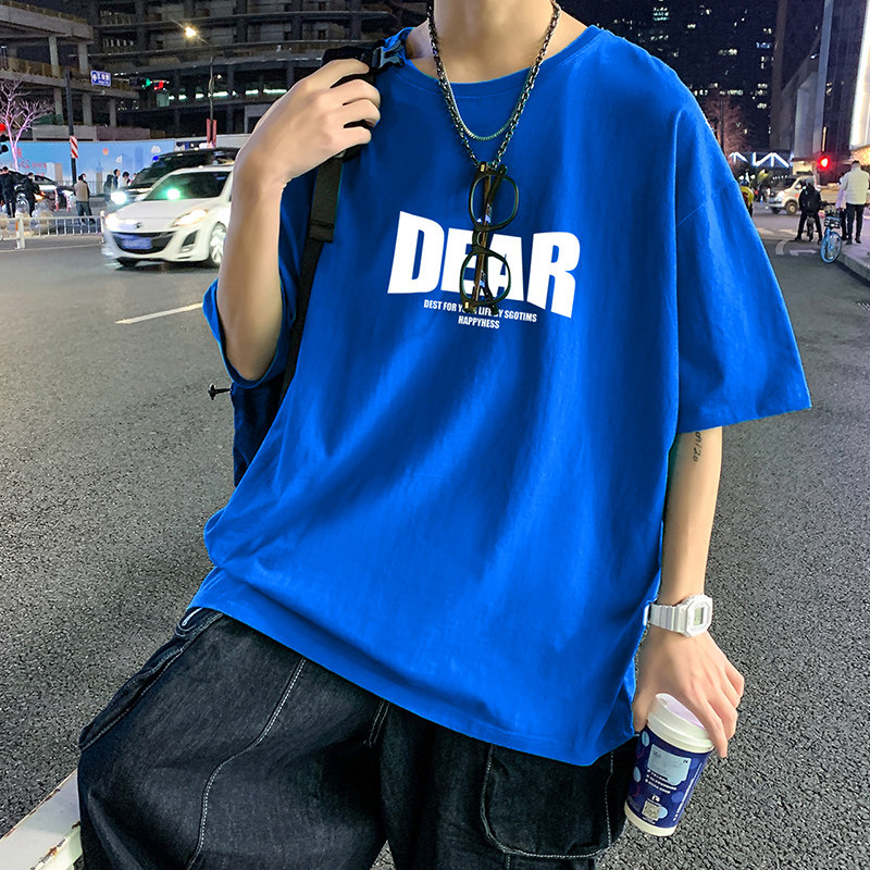 22夏季港风男士百搭休闲复古印花潮大码宽松圆领短袖T恤T6605-P15图片