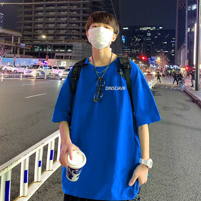 22夏季港风男士百搭休闲复古印花潮大码宽松圆领短袖T恤T6616-P15图片