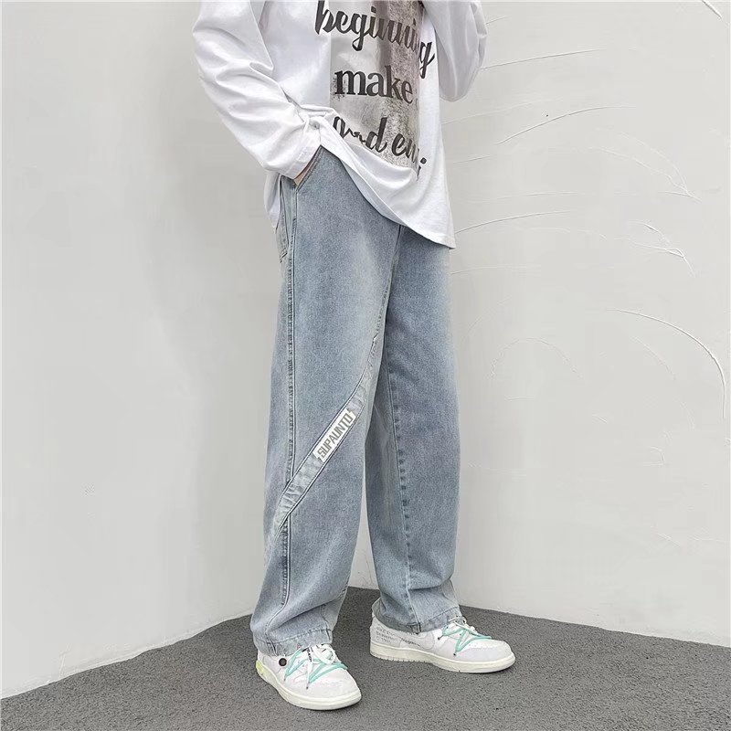 新款高街个性牛仔裤宽松直筒设计感港风炸街盐系高街K868-P40,男装牛仔裤,星座815-2
