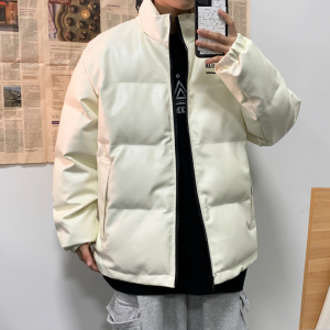 港风棉衣男PU皮棉服21年新款宽松面包服立领冬装棉袄M2102-P6105图片