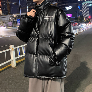 港风棉衣男PU皮棉服21年新款宽松面包服立领冬装棉袄M2102-P105图片