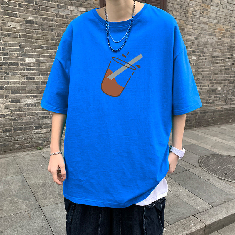 22夏季港风男士百搭休闲复古印花潮大码宽松圆领短袖T恤T6602-P15,男装T恤,星座815-2