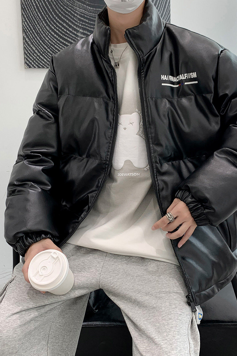 港风棉衣男PU皮棉服21年新款宽松面包服立领冬装棉袄M2102-P6105,男装棉衣,星座815-2