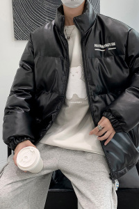 港风棉衣男PU皮棉服21年新款宽松面包服立领冬装棉袄M2102-P6105图片