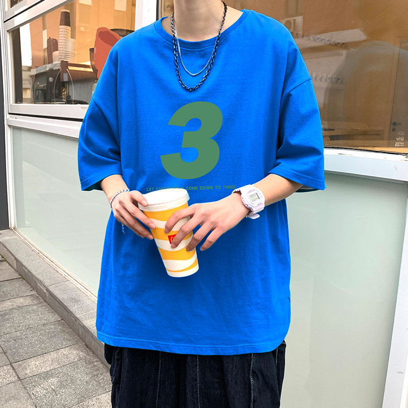 22夏季港风男士百搭休闲复古印花潮大码宽松圆领短袖T恤T6608-P15,男装T恤,星座815-2