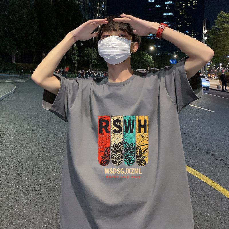 22夏季港风男士百搭休闲复古印花潮大码宽松圆领短袖T恤T6611-P15,男装T恤,星座815-2