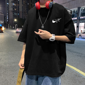 22夏季港风男士百搭休闲复古印花潮大码宽松圆领短袖T恤T6615-P15图片
