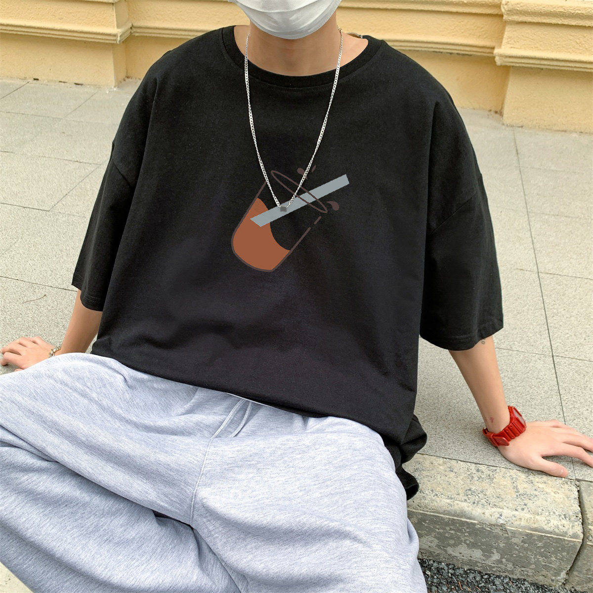 2024夏季新款短袖T恤男大码港风体恤潮牌潮流纯棉打底衫T6602-P15,男装T恤,星座815-2