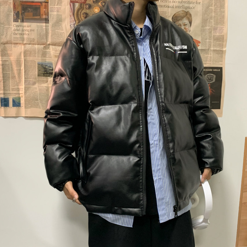 港风棉衣男PU皮棉服21年新款宽松面包服立领冬装棉袄M2102-P6105图片