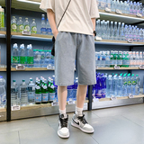 夏季港风新品宽松直筒休闲潮多标设计中性牛仔五分短裤D25-P35，男装牛仔裤，星座815-2