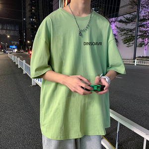 22夏季港风男士百搭休闲复古印花潮大码宽松圆领短袖T恤T6616-P15图片