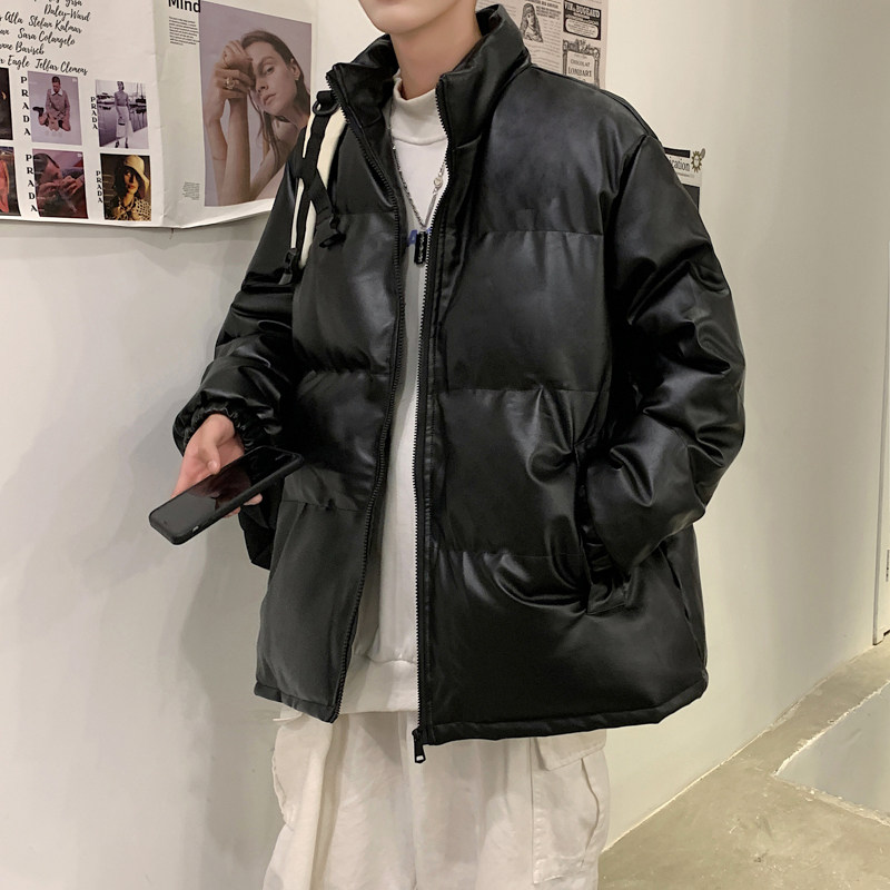 男装棉衣男PU皮棉服2023年新款宽松面包服立领冬装棉袄M2101-P105图片