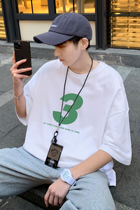 22夏季港风男士百搭休闲复古印花潮大码宽松圆领短袖T恤T6608-P15图片