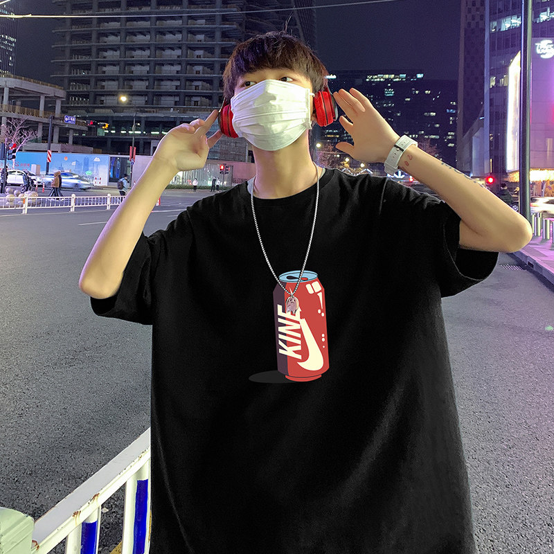 22夏季港风男士百搭休闲复古印花潮大码宽松圆领短袖T恤T6609-P15图片