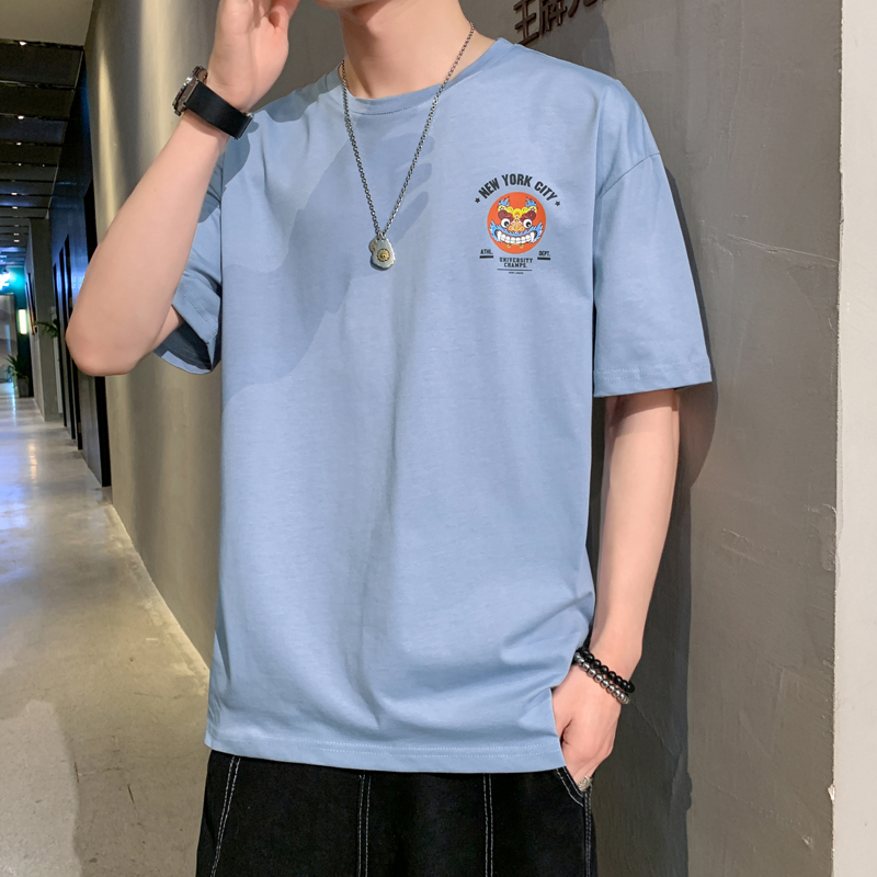 Cotton new trend versatile men's short sleeve T-shirt loose half sleeve men's T-shirt